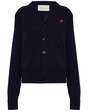 Ami Paris Wollstrickjacke Mit Besticktem Logo - Blau