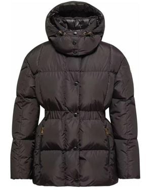 Moncler Jassen ,Zwart ,Leer Agneux Korte Donsjack Met Capuchon