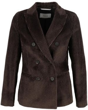 Peserico Jassen ,Bruin ,Katoen Double-Breasted Blazer Van Corduroy Met Gemengde Ribbel - Zwart