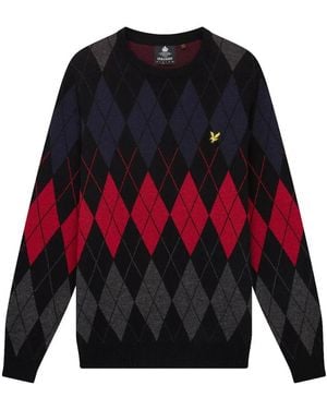 Lyle & Scott British Argyle Crew Neck Jumper Jet M - Blue