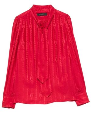 Gucci Overhemden ,Rood ,Interlocking G Chain Zijde Jacquard Blouse