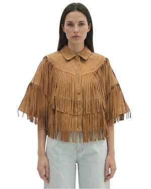 Berenice Jassen ,Bruin ,Leer Valina Cape Met Franjes