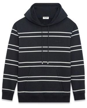 Saint Laurent Hoodies & Sweatvesten ,Zwart ,Katoen Gestreepte Katoenen Hoodie Met Logo Borduurwerk - Blauw