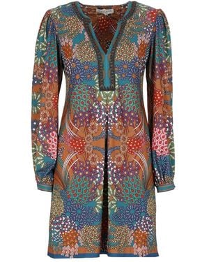 Hale Bob Kleedjes ,Veelkleurig V-Hals Jurk Met Kralendetails - Blauw