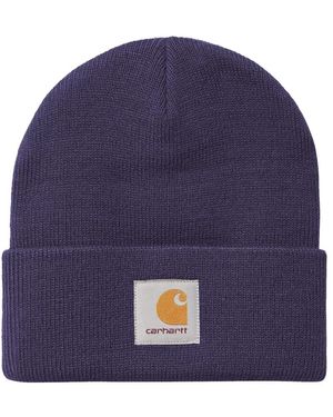 Carhartt Paarse Gebreide Muts Logo Patch - Blauw