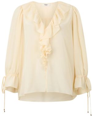 Chloé Seidenbluse Mit V-Ausschnitt - Natur