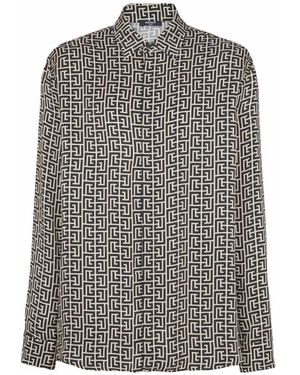 Balmain Hemd Aus Fließendem Stoff Mit Monogramm-Muster - Grau
