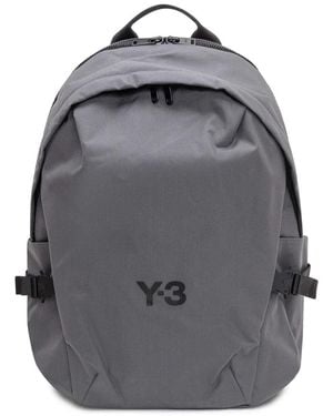 Y-3 Grauer Technischer Stoffrucksack Mit Logo