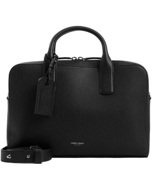 Giorgio Armani Luxury Grained Leather Briefcase 39X28X7Cm - Black