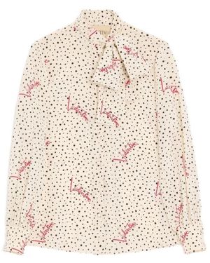 Valentino Overhemden ,Polka Dot Strik Blouse - Naturel