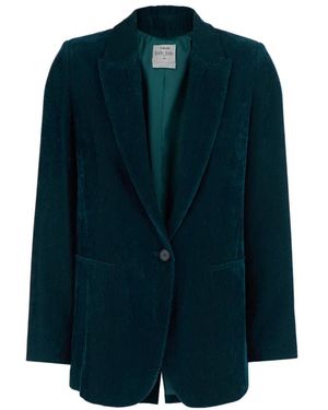 forte_forte Jassen ,Blauw ,Blazer Met Piek Revers En Enkele Knoopsluiting - Groen