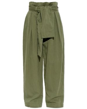 Balmain Broeken ,Groen ,Katoen Twill High-Waisted Broek