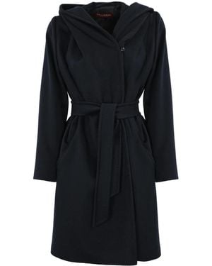 Max Mara Jassen ,Blauw ,Wol Blauwe Wollen Capuchonjas - Zwart