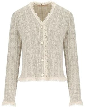 Twinset Jacquard Lurex Strickjacke - Weiß
