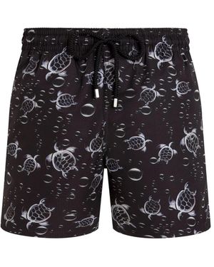 Vilebrequin Micro-Perforated Ultra-Light And Packable Swim Shorts Bubble Turtles 3D - Black