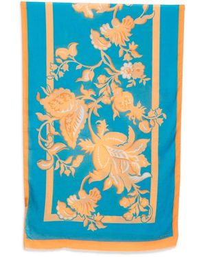 Etro Sjaal Met Franjes En Bloemenrand - Blauw
