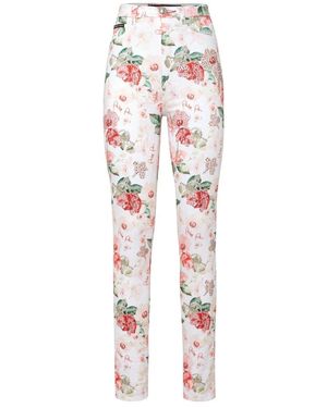 Philipp Plein Jeans ,Veelkleurig ,Denim Super High Waist Jegging Flowers - Roze