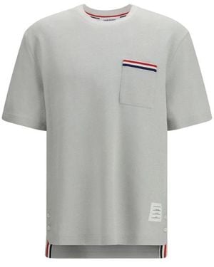 Thom Browne T-Shirt Van Getextureerd Katoen-Linnen - Grijs