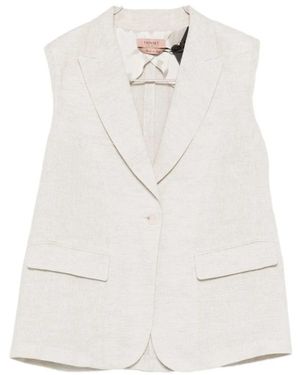Twinset Jassen ,Polyester Gilet Met Klepzakken En Enkele Rij Knopen - Wit