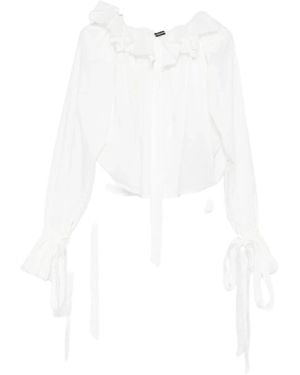 Ann Demeulemeester Witte Gerimpelde Halslijn Lange Mouw Blouse