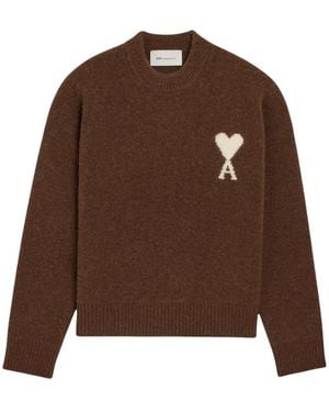 Ami Paris Round-Neck Knitwear - Marron