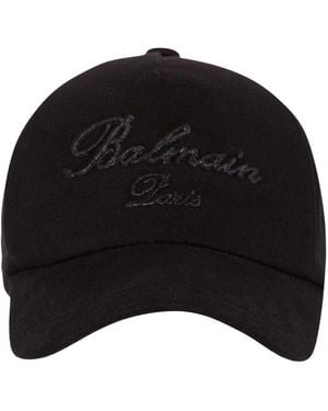 Balmain Cappellino in cotone con ricamo iconico - Nero