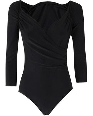 Norma Kamali Tops ,Zwart ,Leer Off Shoulder Sweatheart Bodysuit