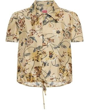 KENZO Overhemden ,Zijden Blouse Met Bloemendruk - Naturel