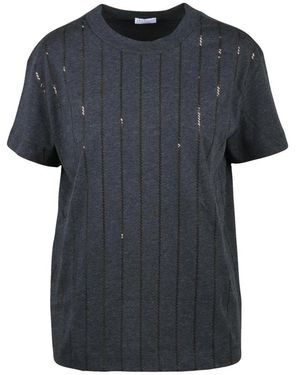 Brunello Cucinelli Tops ,Grijs ,Katoen Katoenen Jersey T-Shirt - Zwart