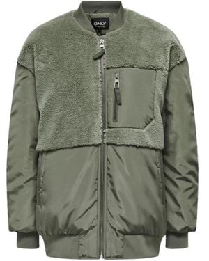 ONLY Jassen ,Groen ,Polyester Groene Fleece Mix Bomber Jas