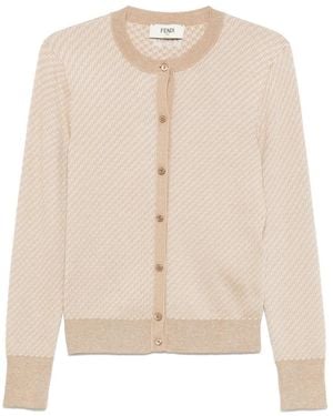 Fendi Truien & Vesten ,Wol Iconische Micro Ff Jacquard Sweater - Naturel