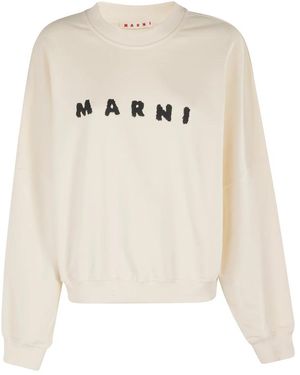 Marni Hoodies & Sweatvesten ,Katoen Nude Sweatshirt Met Lange Mouwen En Frontlogo - Wit