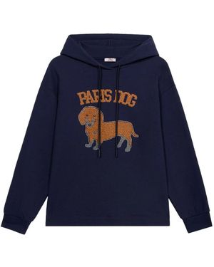 Oltre Hoodies & Sweatvesten ,Blauw ,Katoen Sweatshirt Met Patches En Applicaties