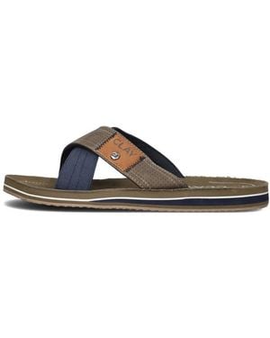 CLAY Schoenen ,Groen ,Linnen Groene Leren Slippers - Bruin