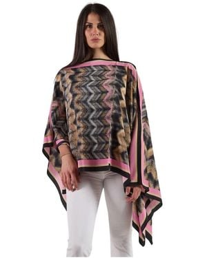 Missoni Jassen ,Veelkleurig ,Zijden Fantasie Patroon Poncho - Bruin