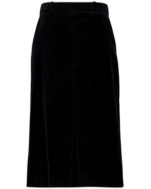 Saint Laurent Velours Vintage Katoenen Midi Rok - Zwart