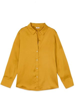 Oltre Overhemden ,Geel ,Satijn Fluid Satijnen Blouse