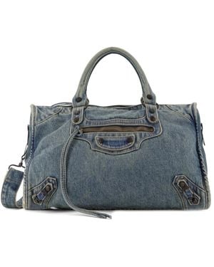 Balenciaga Denim Reißverschluss Schultertasche - Blau