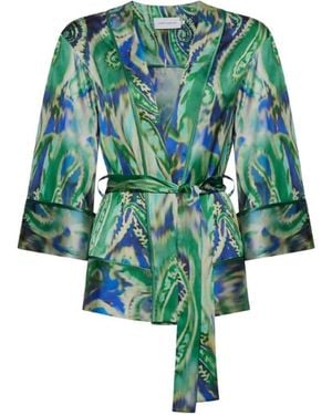 SIMONA CORSELLINI Satin Kimono Jacke - Grün