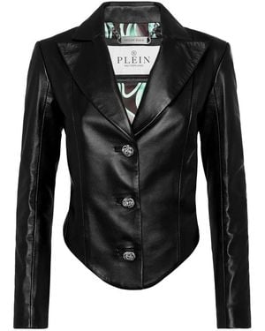 Philipp Plein Vintage Lederblazer Ls Flame - Schwarz