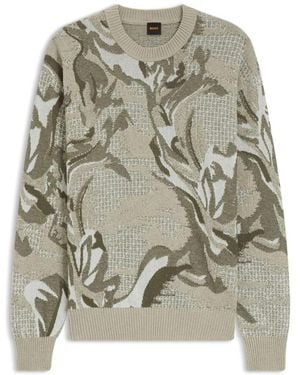 HUGO Strickpullover Afloralo Aus Baumwollmix - Grau