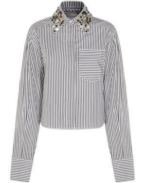 Sportmax Gestreiftes Hemd Mit Juwelenkragen - Grau