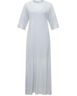 DRYKORN Blaues Jerseykleid Kurzarm Rundhalsausschnitt - Weiß