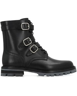 Celine Leder-Schnürstiefel Mit Schnallenriemen - Schwarz