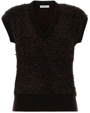 Ferragamo Truien & Vesten ,Bruin ,Katoen V-Hals Bouclé Top - Zwart