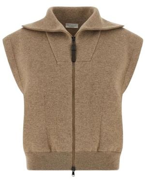 Brunello Cucinelli Mouweloze Vest Met Rits - Bruin