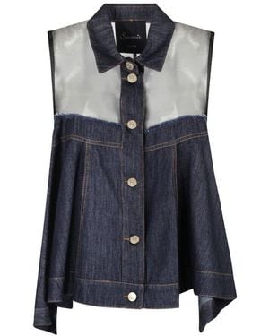 Souvenir Clubbing Denim Top Mit Organza-Einsatz - Blau