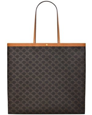 Celine Tassen ,Bruin ,Large Flat Shopper Triomphe Canvas - Zwart