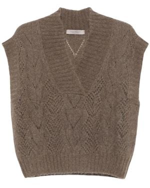D.exterior Truien & Vesten ,Bruin ,Wol 63191 Vest Met V-Hals