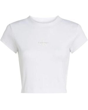 Calvin Klein Logo Cropped T-Shirt - Wit